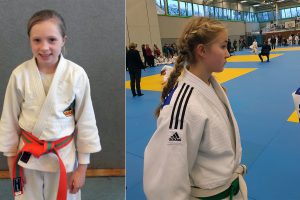 Ella und Jule beim diesjährigen Crocodiles Cup mit rund 700 Teilnehmern. Fotos: Blau-Weiss Hollage Judoabteilung