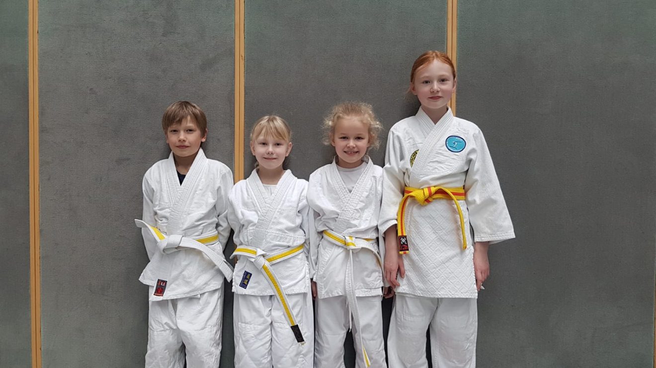 Die vier jungen Judoka von Blau-Weiss Hollage bei den Bezirkseinzelmeisterschaften der u10 in Wildeshausen. Foto: Blau-Weiss Hollage