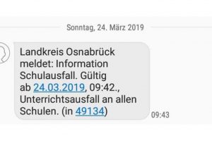 Trotz dieser Push-Mitteilung, die für Verwirrung in Wallenhorst gesorgt hat, steht fest: Der Unterricht fällt in Wallenhorst nicht aus. Die Gründe sind in unserem Artikel zu finden. Screenshot: Fuhrmann / Rothermundt / Wallenhorster.de