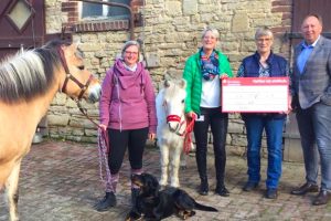 Spendenübergabe: Die Firma Eiffage Infra Nordwest (vormals Wittfeld) spendet 5.000 Euro an die tiergestützte Therapie in Wallenhorst auf dem Reiterhof Bohnenkämper. Foto: Tiere helfen e.V.