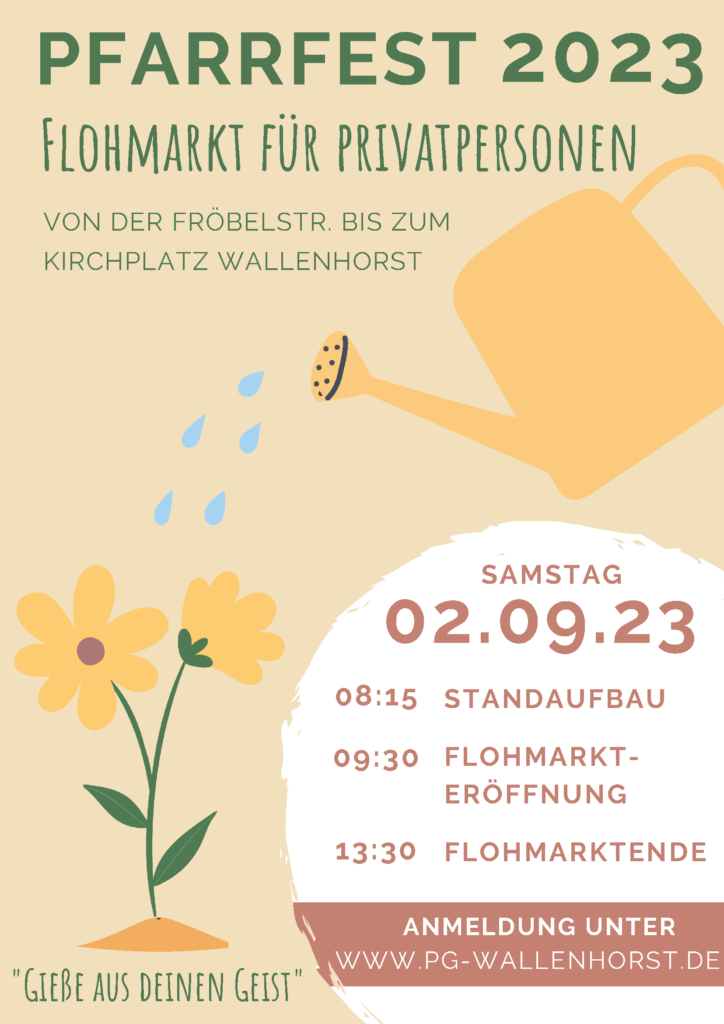 Das Plakat zum Flohmarkt auf dem Wallenhorster Pfarrfest 2023.