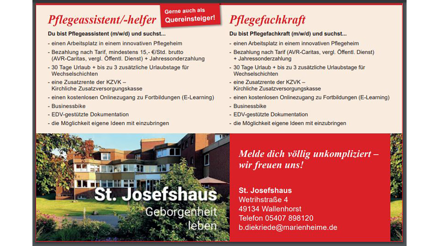 Arbeiten im St. Josefshaus in Wallenhorst. Foto: St. Josefshaus Wallenhorst