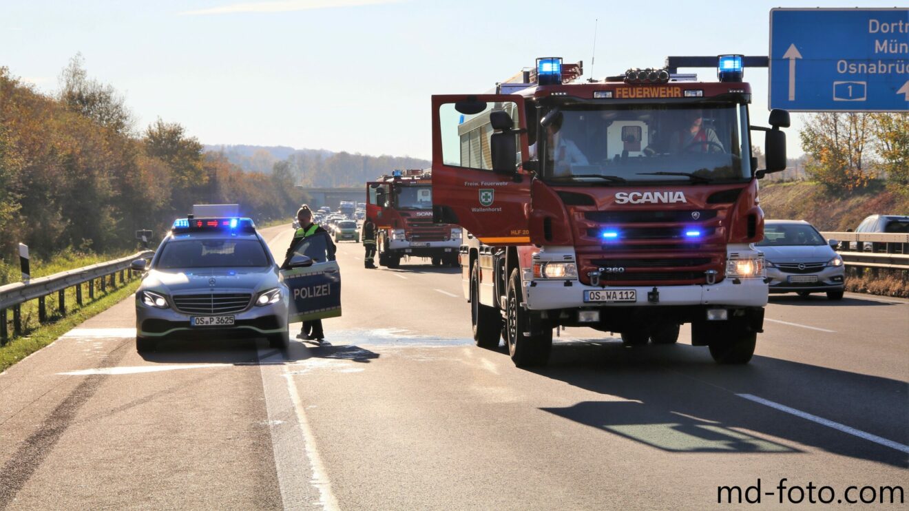 Auf der A1 kam es am Sonntag rund um Wallenhorst zu mehreren Verkehrsunfällen und Pkw-Bränden. Foto: Marc Dallmöller / md-foto.com
