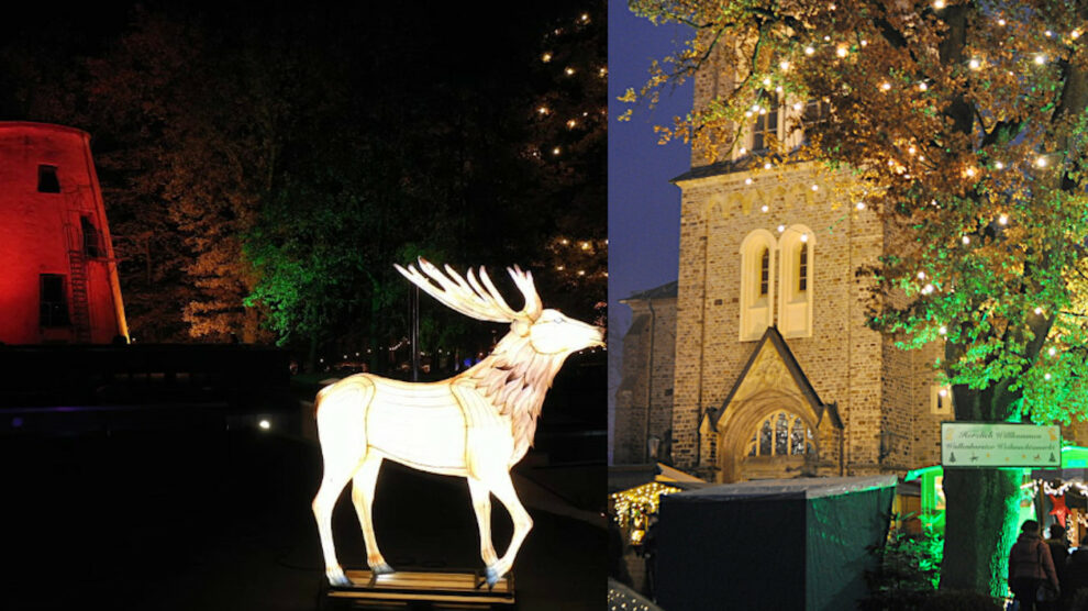 Alle Wallenhorster sind gefragt: Soll der Weihnachtsmarkt 2023 an der Hollager Mühle (links) oder an der Alexanderkirche (rechts) stattfinden? Fotos: Wir für Wallenhorst e.V.