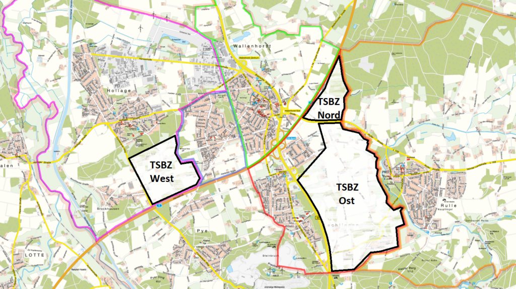 Die zusätzlichen Teilschulbezirke nach dem angenommenen Vorschlag der FDP. Karte: FDP Wallenhorst