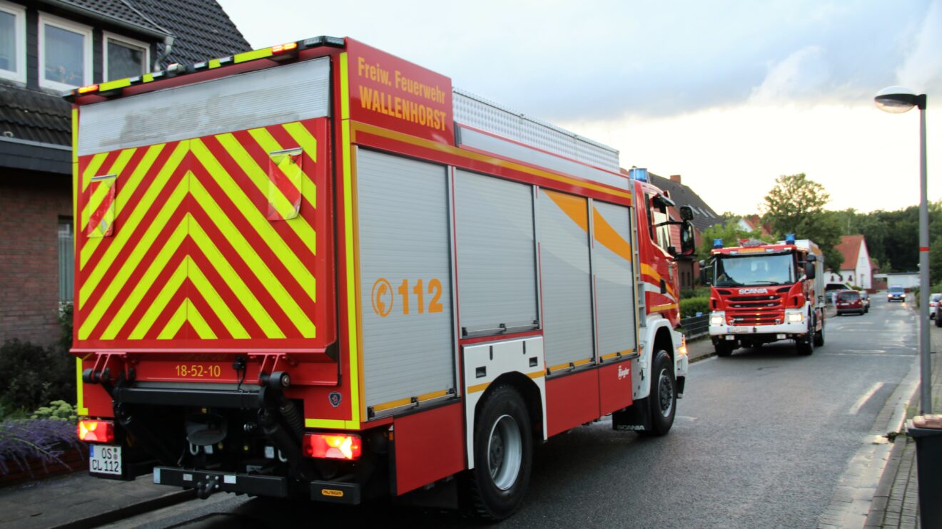 Die Feuerwehr Wallenhorst im Dauereinsatz nach dem starken Regen am Mittwochnachmittag. Foto: Marc Dallmöller / md-foto.com