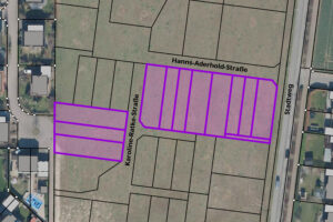 Diese elf Baugrundstücke im Baugebiet „Westlich Stadtweg“ veräußert die Gemeinde Wallenhorst an Bauträger zur Errichtung von Reihenhäusern. Grafik: Gemeinde Wallenhorst