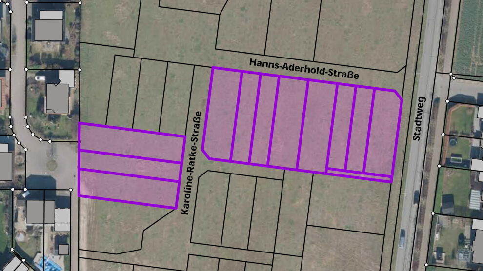 Diese elf Baugrundstücke im Baugebiet „Westlich Stadtweg“ veräußert die Gemeinde Wallenhorst an Bauträger zur Errichtung von Reihenhäusern. Grafik: Gemeinde Wallenhorst