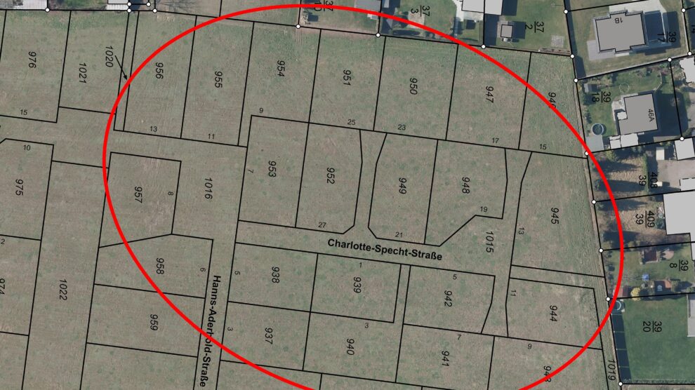 Übersicht über die Erbbaugrundstücke im Baugebiet „Westlich Stadtweg“. Grafik: Gemeinde Wallenhorst