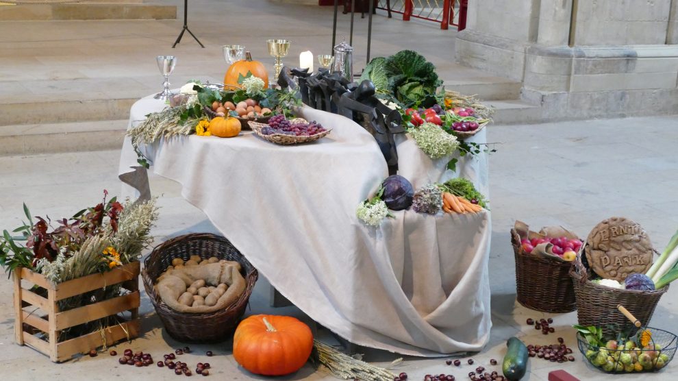 Festlich geschmückt sind die Kirchen und Feiern zum Erntedank, hier ein Bild aus der St.-Marien-Kirche aus einem vorherigen Jahr. Foto: Hermann Tobergte