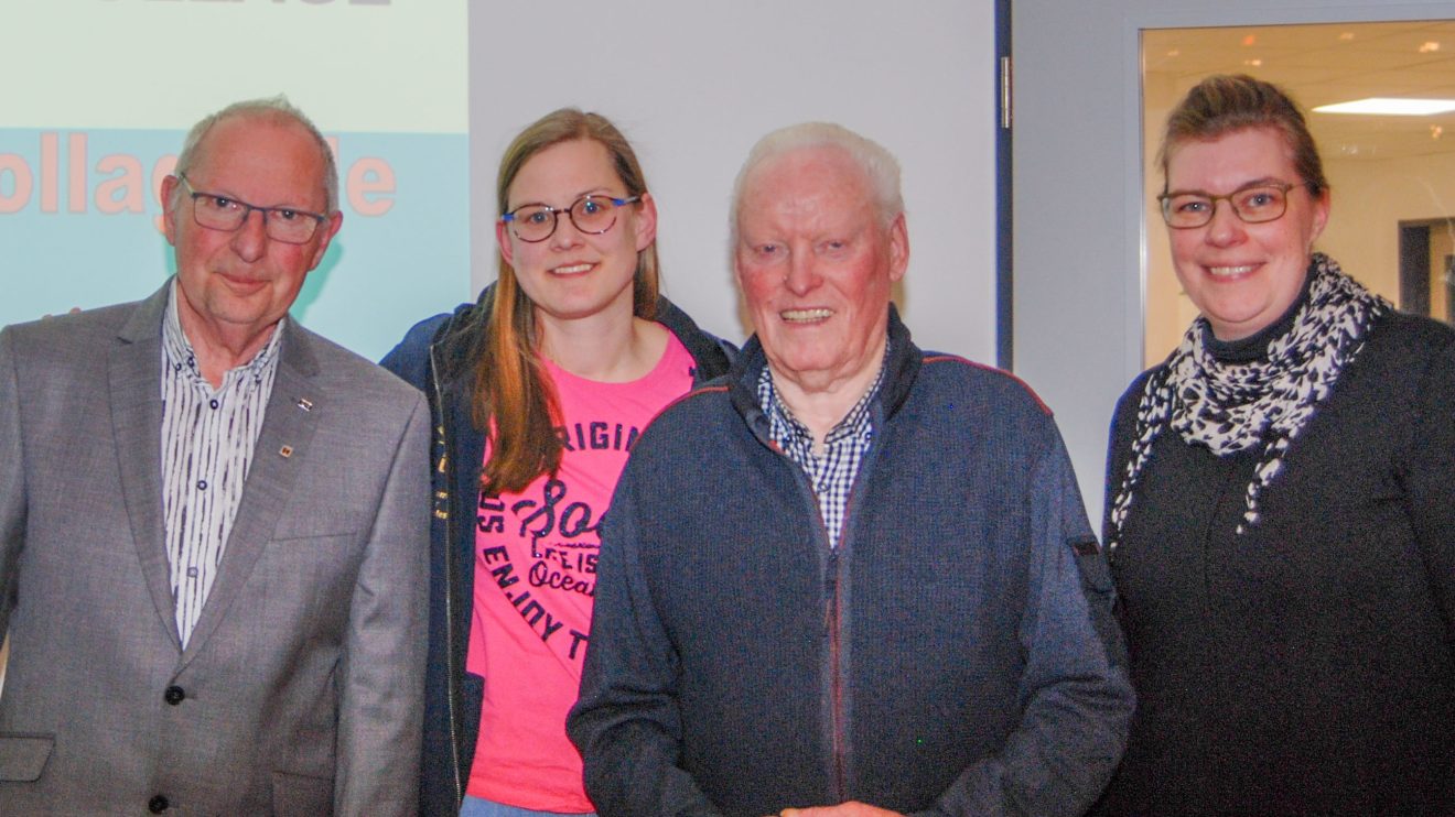 Das Leitungsteam verabschiedet Johannes Holtmeyer nach 45 Jahren aus dem Vorstand. Foto: Kolpingsfamilie Hollage